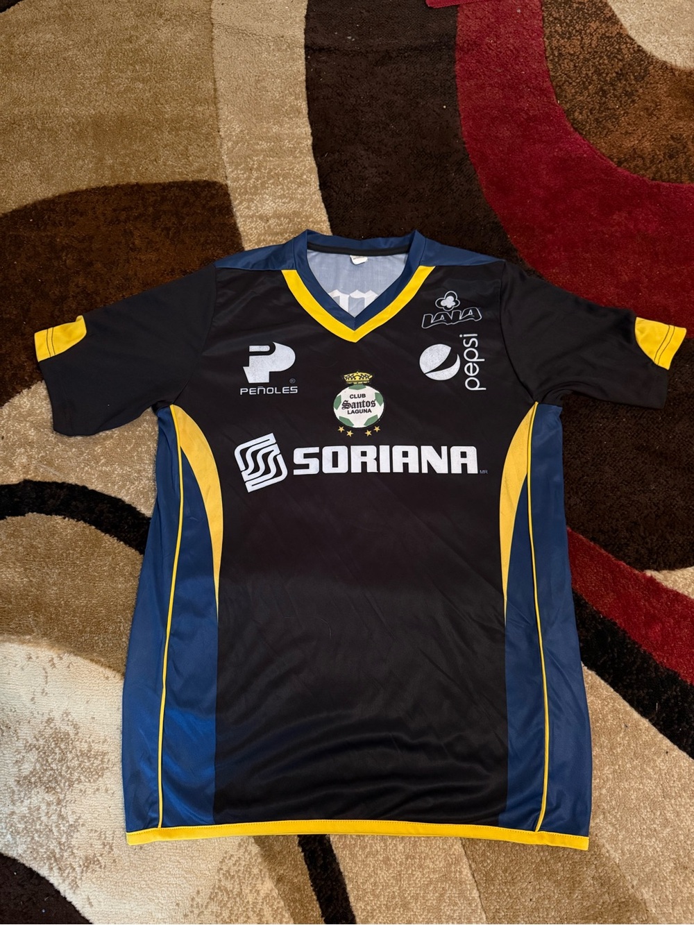 Club Santos Laguna Black & Navy Soccer Jersey with Soriana Sponsor size M